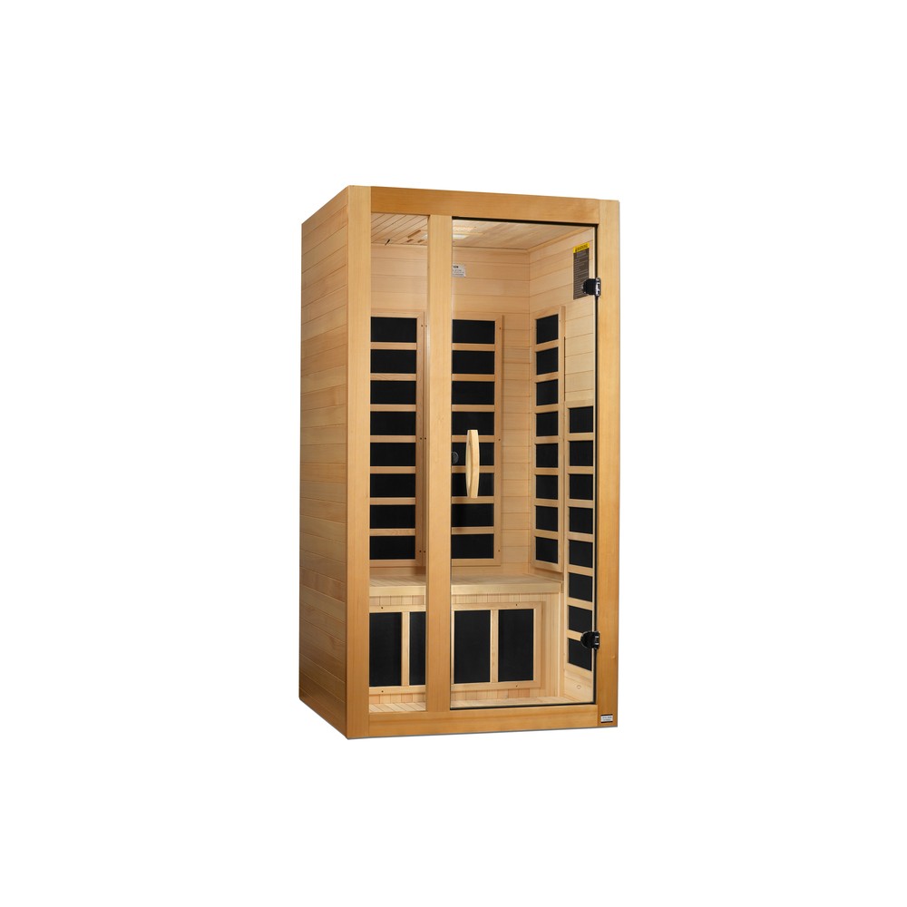 Dynamic Gracia 1 person Low EMF infrared sauna photographed from a three-quarter angle