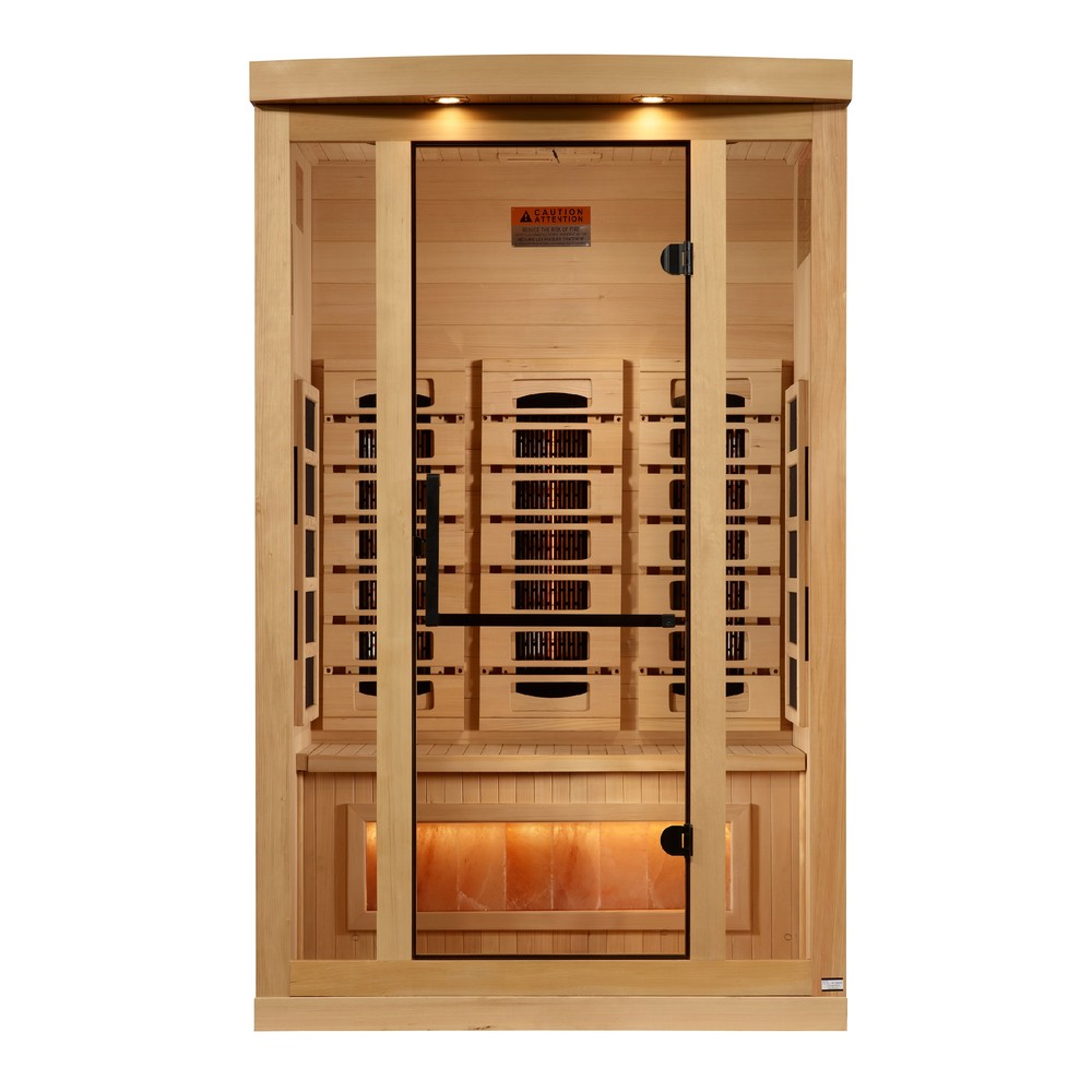 Golden Designs GDI-8020-03 2 person full spectrum infrared sauna photographed from a three-quarter angle