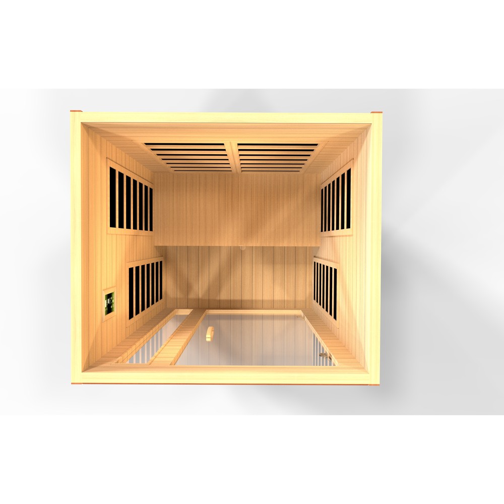 Dynamic Cordoba 2 person Low EMF infrared sauna photographed from a three-quarter angle