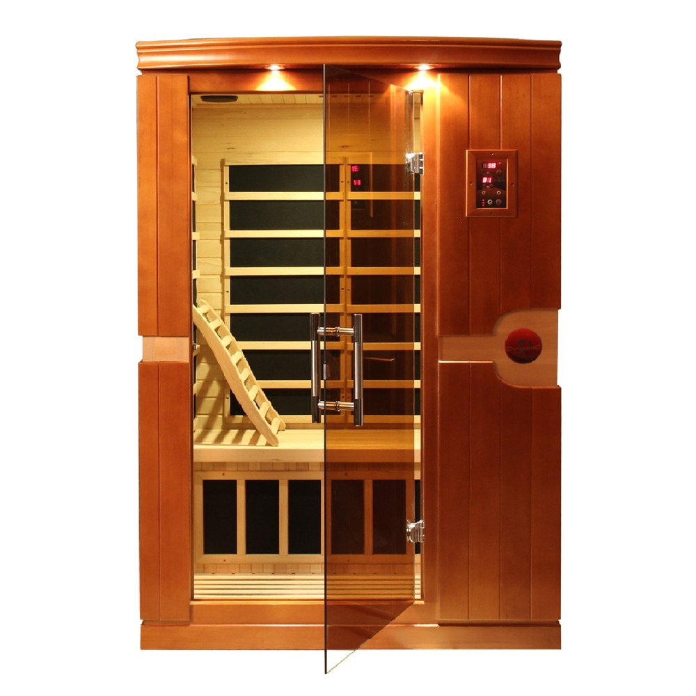 Dynamic Venice 2 person Low EMF infrared sauna photographed from a three-quarter angle