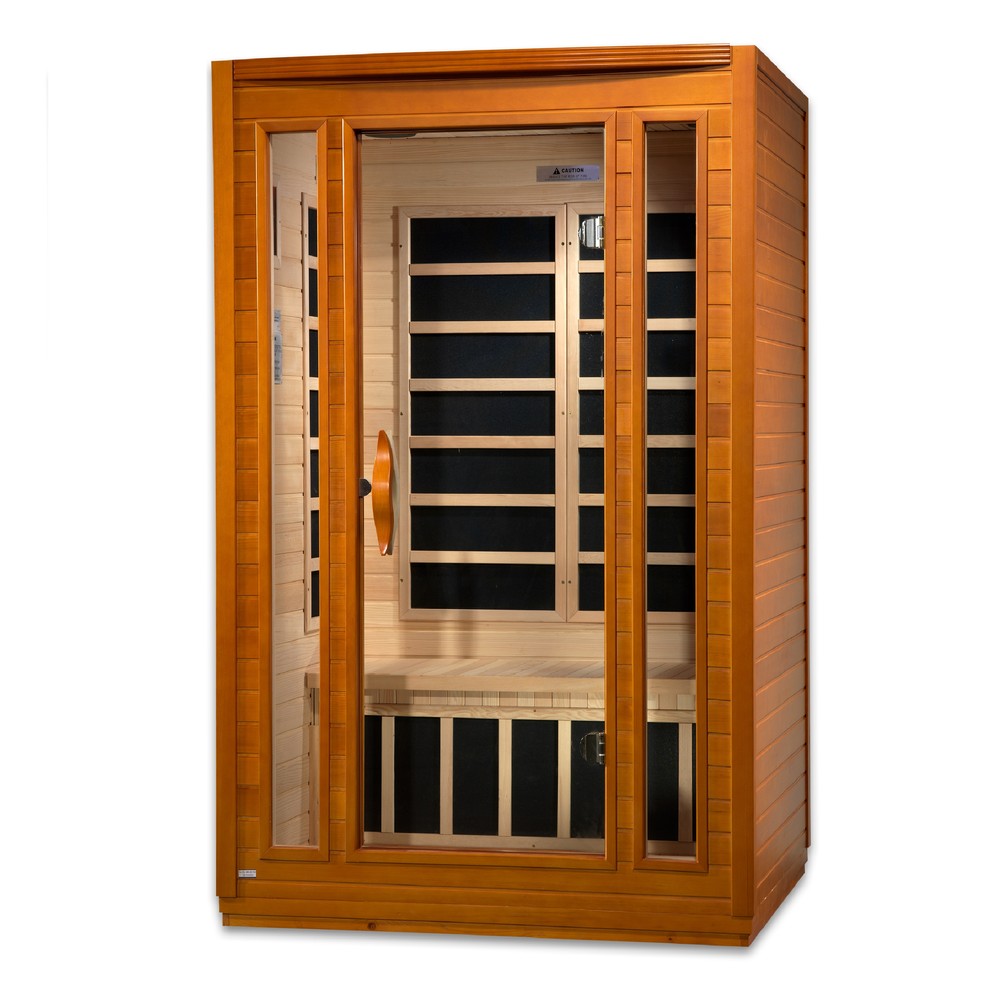 Dynamic San Marino Elite 2 person Ultra Low EMF infrared sauna photographed from a three-quarter angle