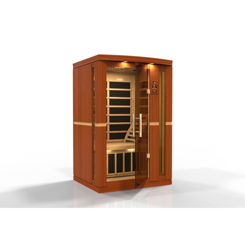 Dynamic Vittoria Elite 2 person Ultra Low EMF infrared sauna photographed from a three-quarter angle