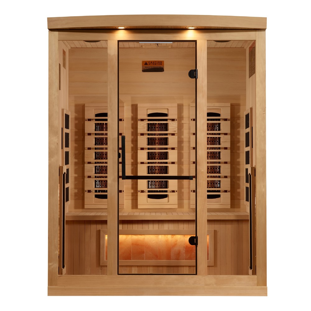 Golden Designs GDI-8030-03 3 person full spectrum infrared sauna photographed from a three-quarter angle