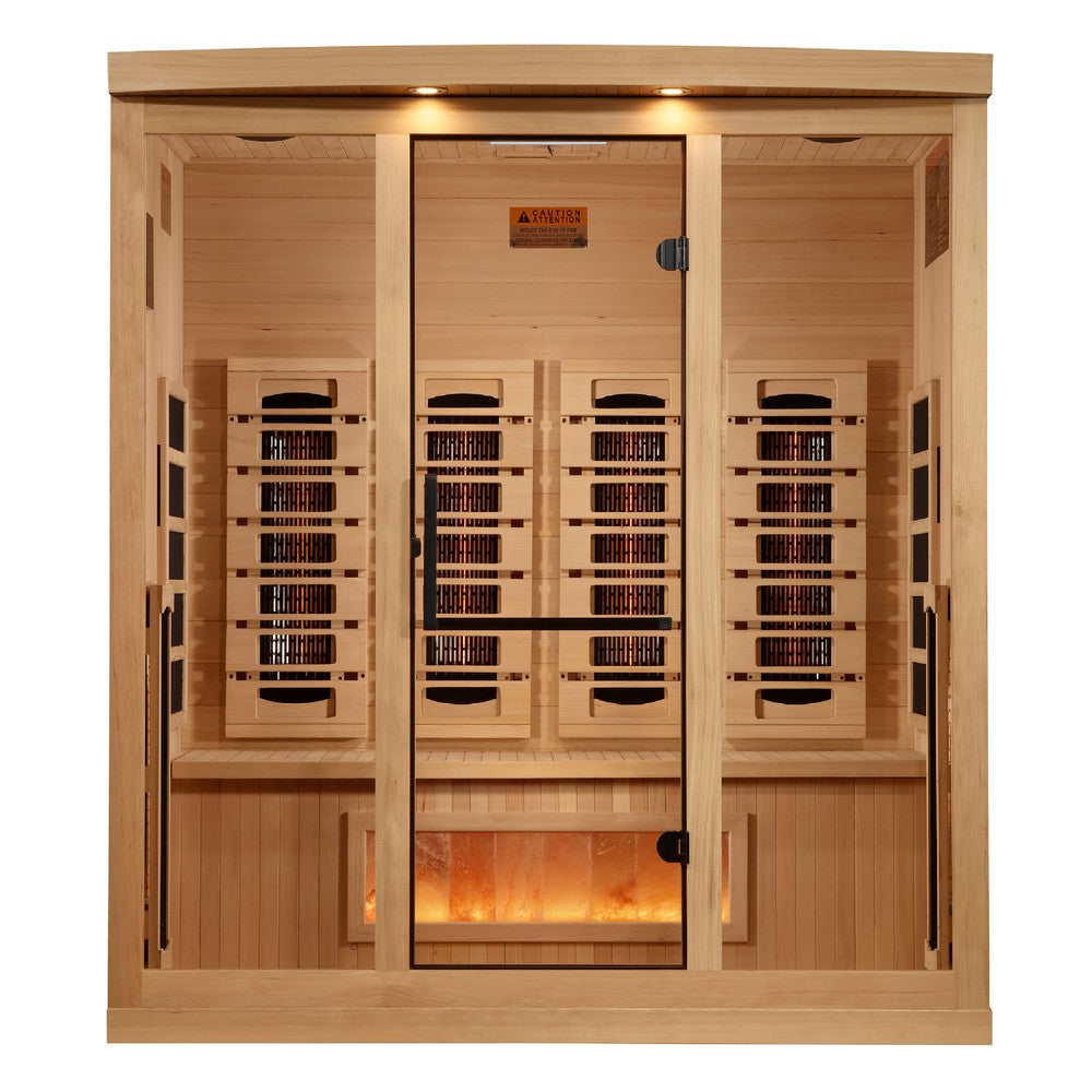 Golden Designs GDI-8040-03 4 person full spectrum infrared sauna photographed from a three-quarter angle