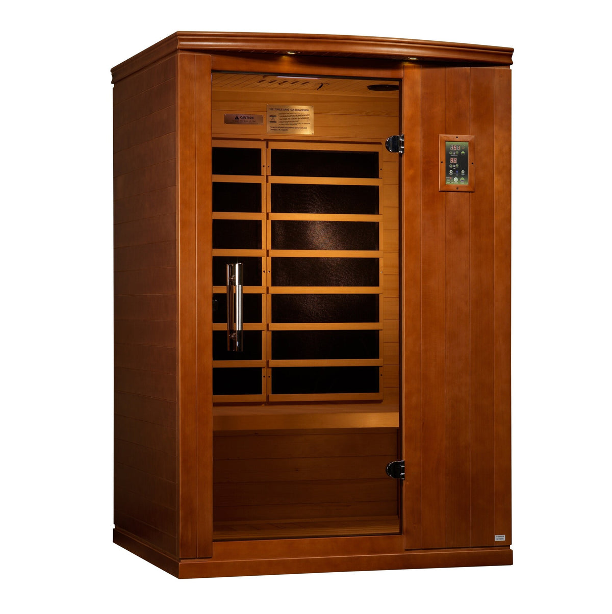 Dynamic Venice Limited Elite DYN-6210-04 two-person Ultra Low EMF infrared sauna, front left angled view