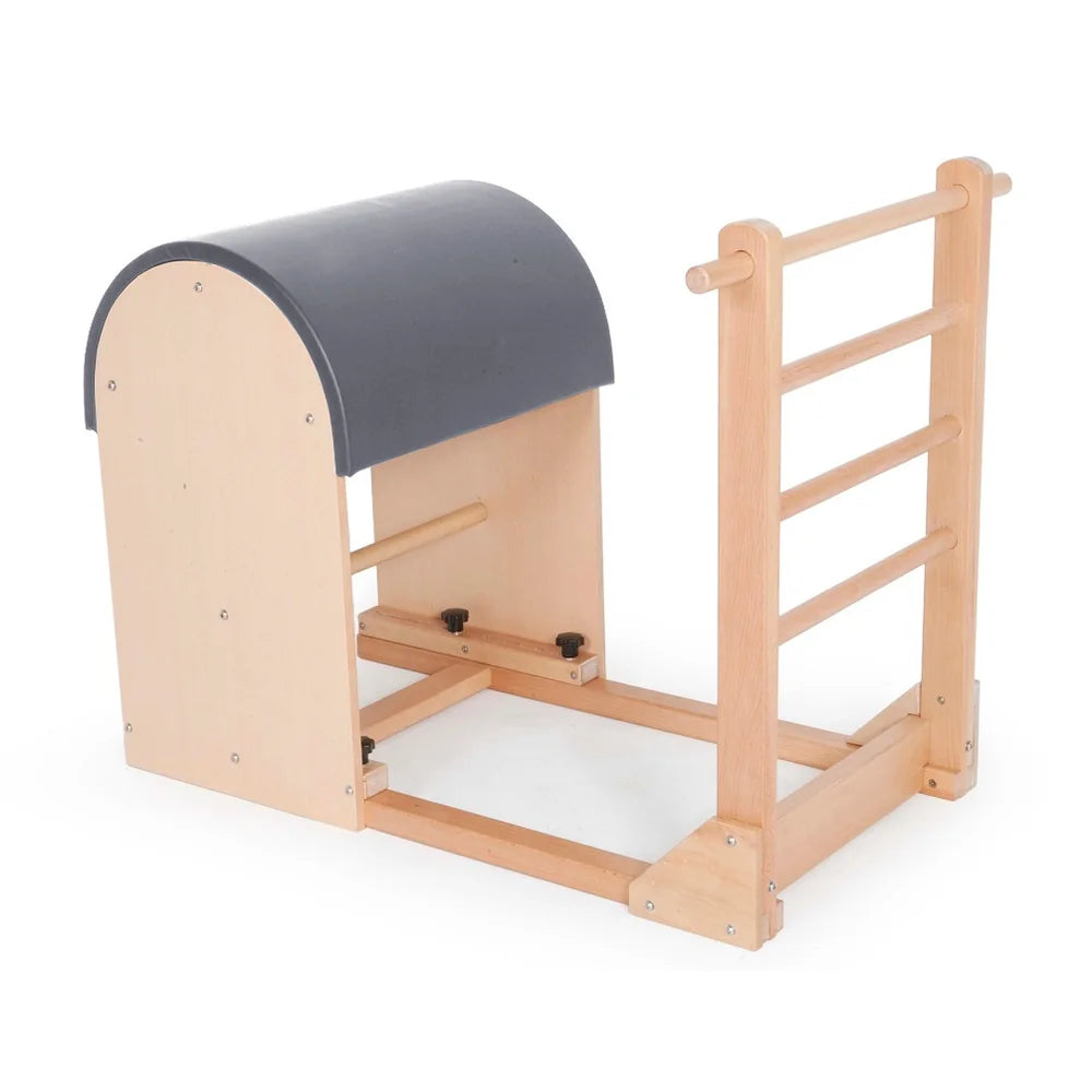 Elina Pilates wooden base Pilates Ladder Barrel in gray, angled view