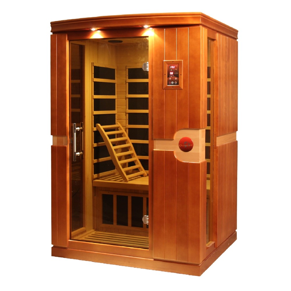 Dynamic Venice 2 person Low EMF infrared sauna photographed in a room