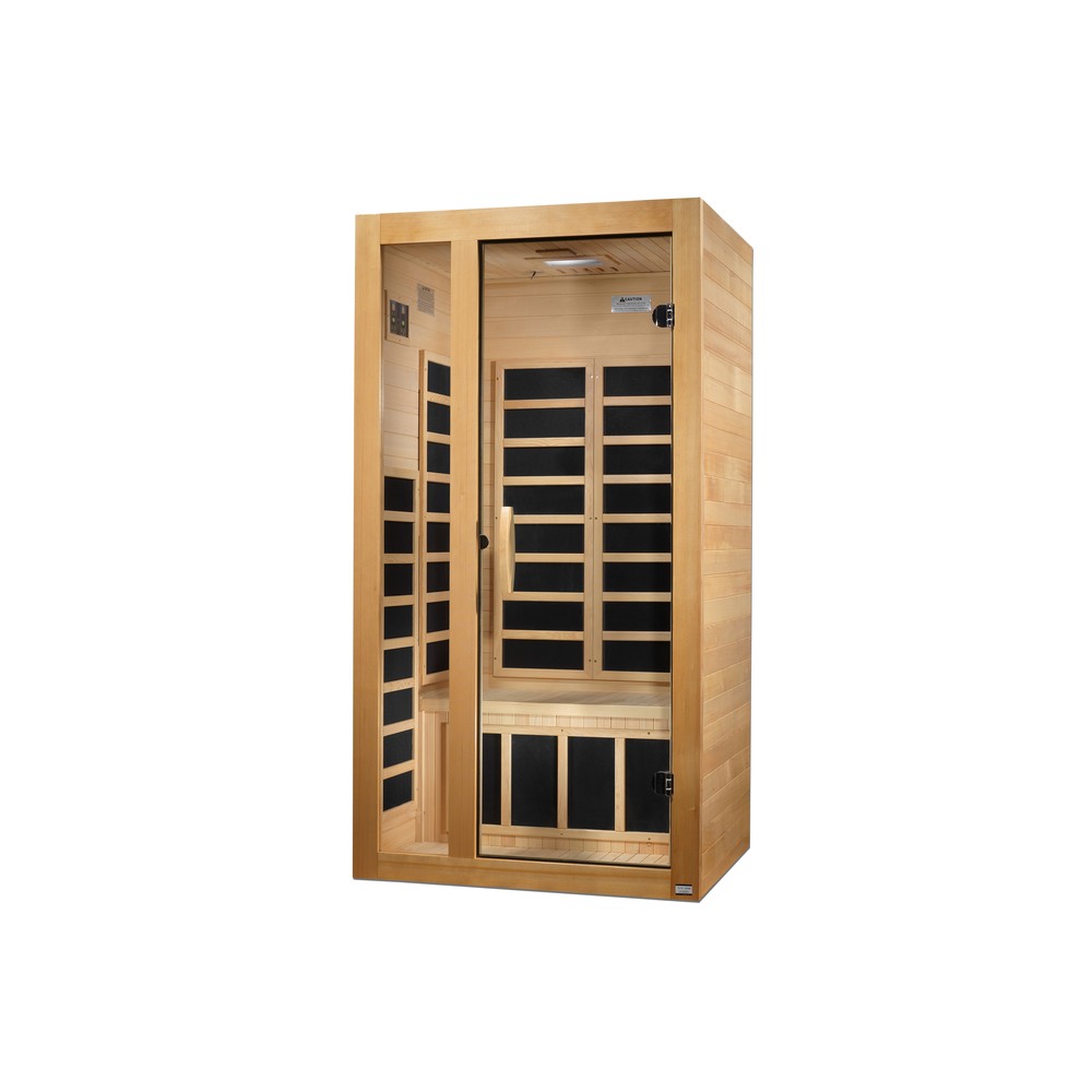 Dynamic Gracia 1 person Low EMF infrared sauna front view with the interior visible