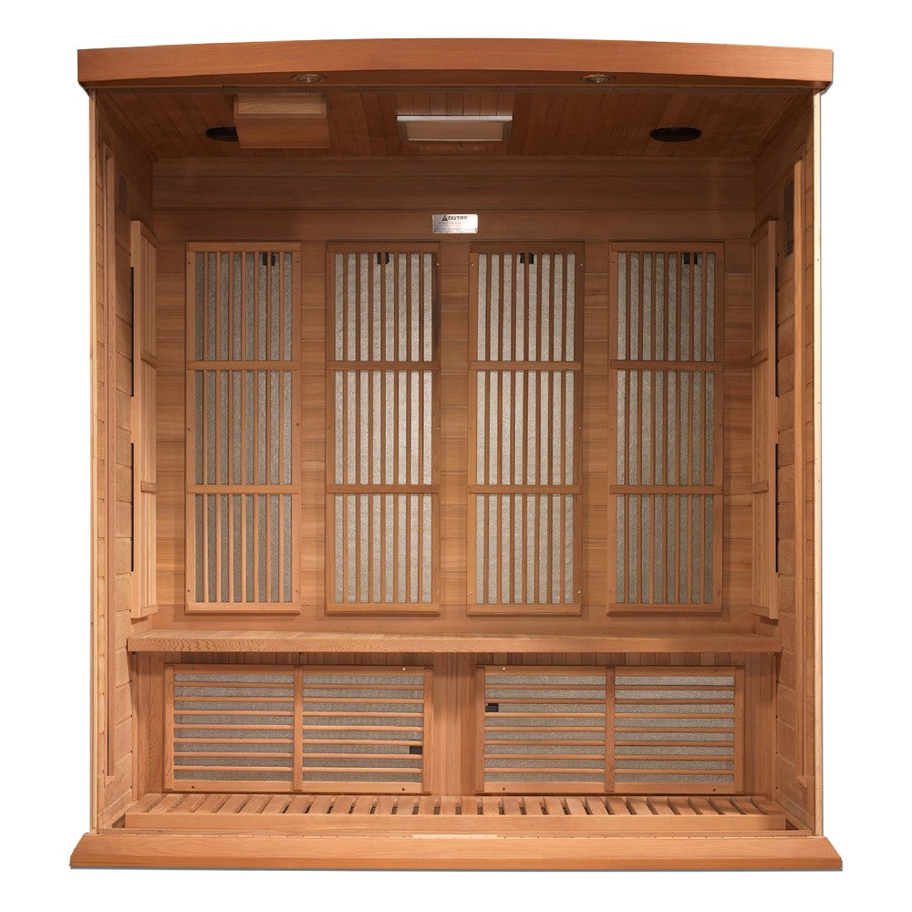 Maxxus MX-K406-01 CED 4 person red cedar Low EMF infrared sauna front view with the interior visible