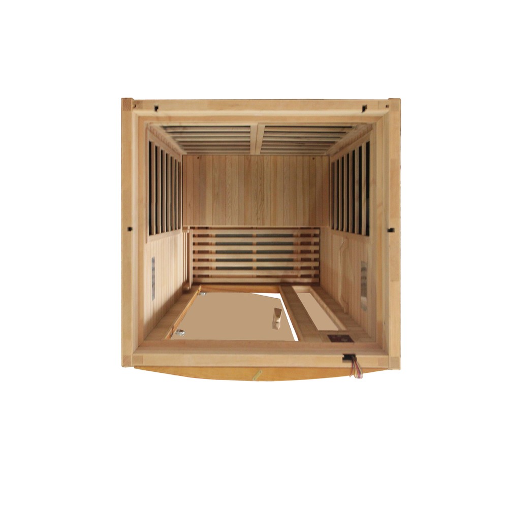 Dynamic Barcelona 1 person Low EMF infrared sauna photographed against a plain background