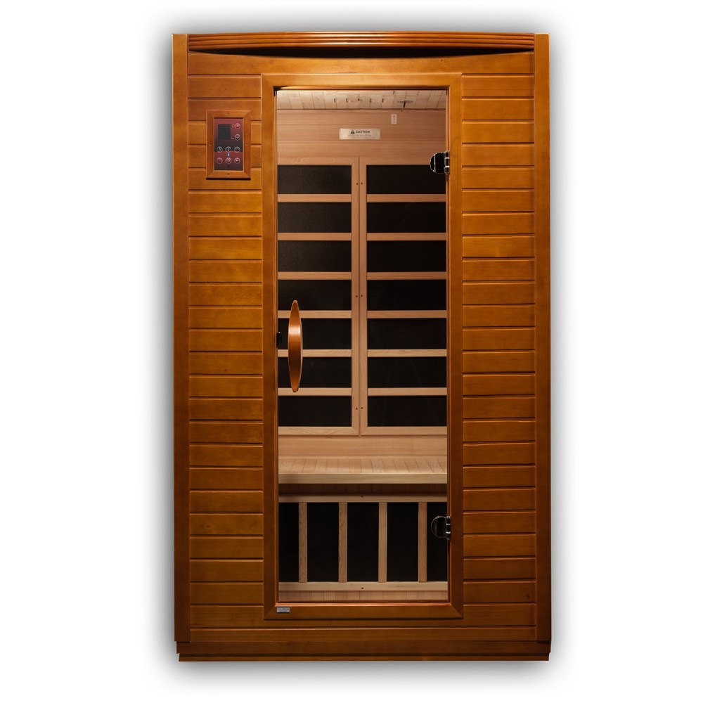 Dynamic Versailles 2 person Low EMF infrared sauna photographed against a plain background