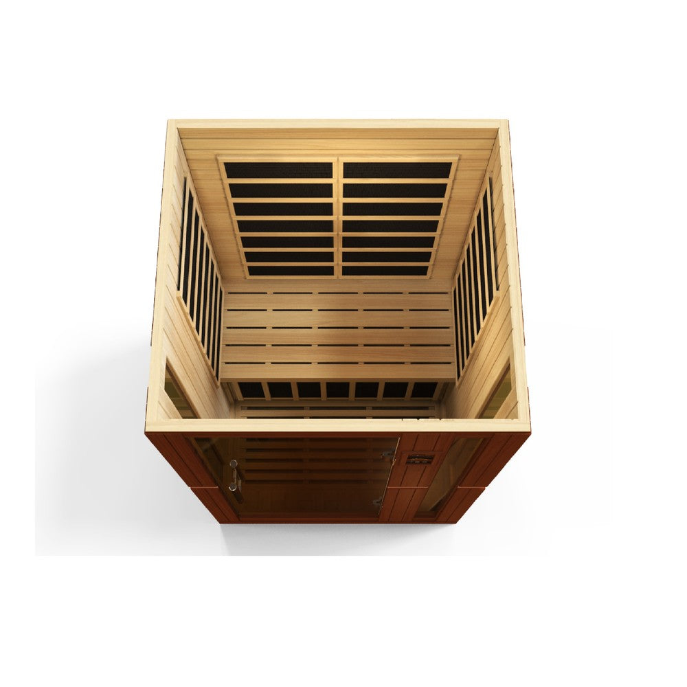 Dynamic Vittoria 2 person Low EMF infrared sauna photographed against a plain background