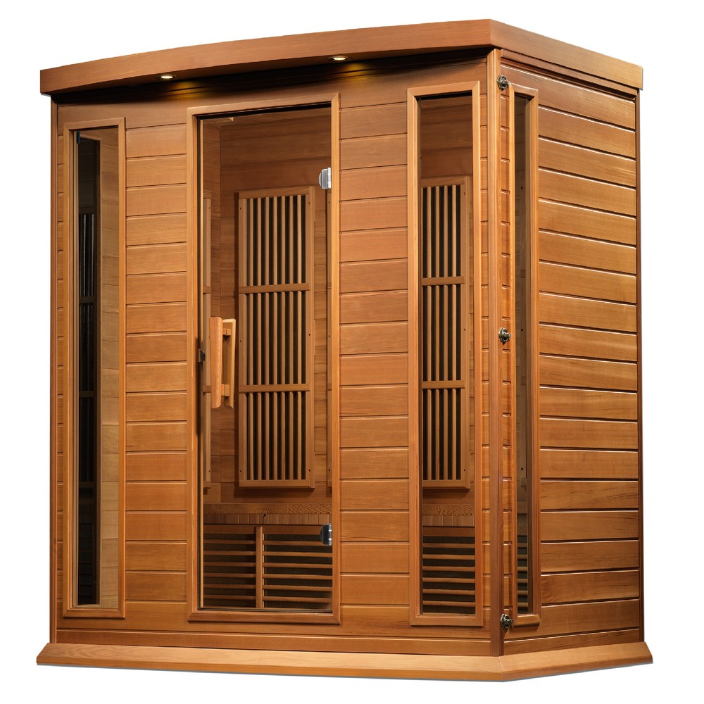 Maxxus MX-K406-01 CED 4 person red cedar Low EMF infrared sauna photographed against a plain background