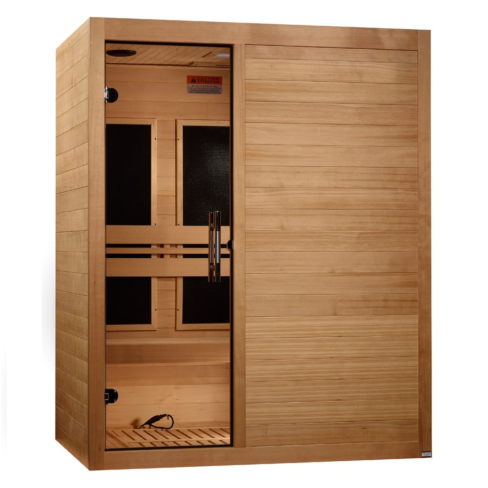 Maxxus S-Line Yoga 3 person Ultra Low EMF infrared sauna photographed against a plain background