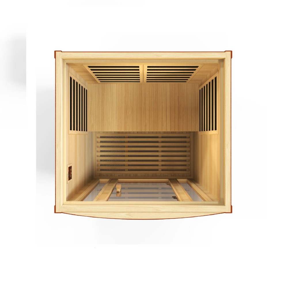 Dynamic San Marino 2 person Low EMF infrared sauna photographed against a plain background