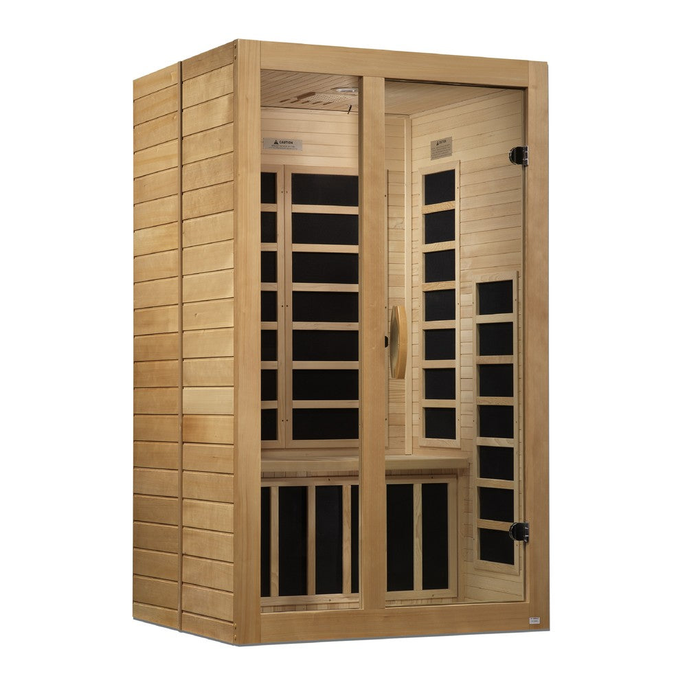 Dynamic Santiago 2 person Low EMF infrared sauna photographed against a plain background