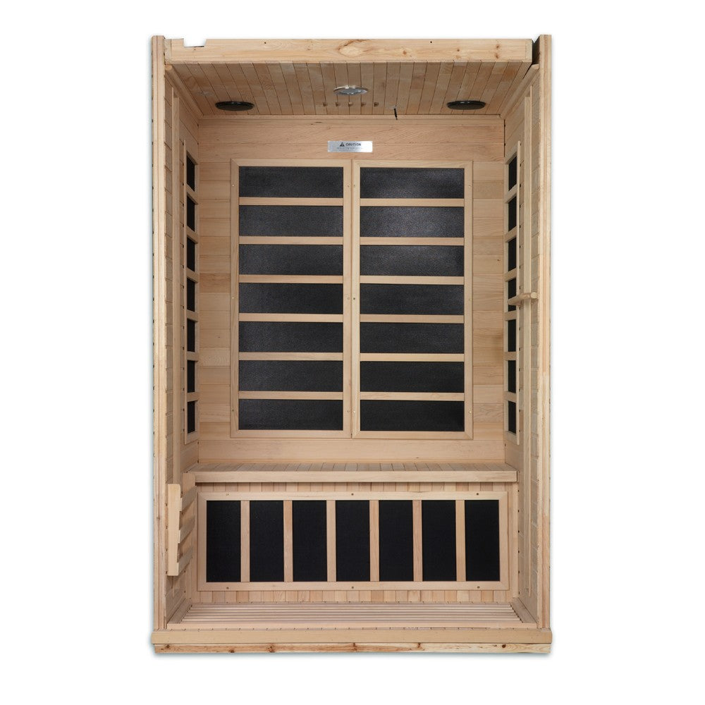 Dynamic Venice 2 person Low EMF infrared sauna photographed against a plain background