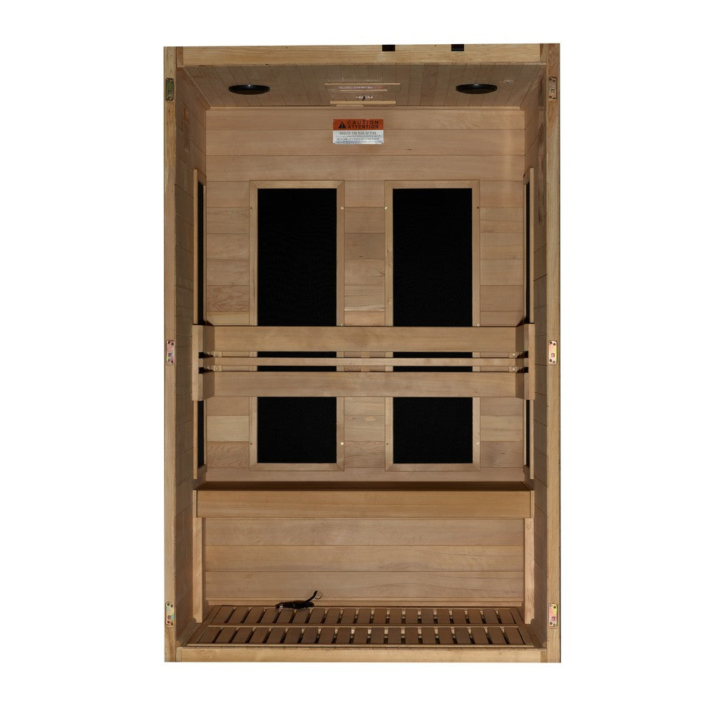 Maxxus S-Line Yoga 2 person Ultra Low EMF infrared sauna photographed against a plain background