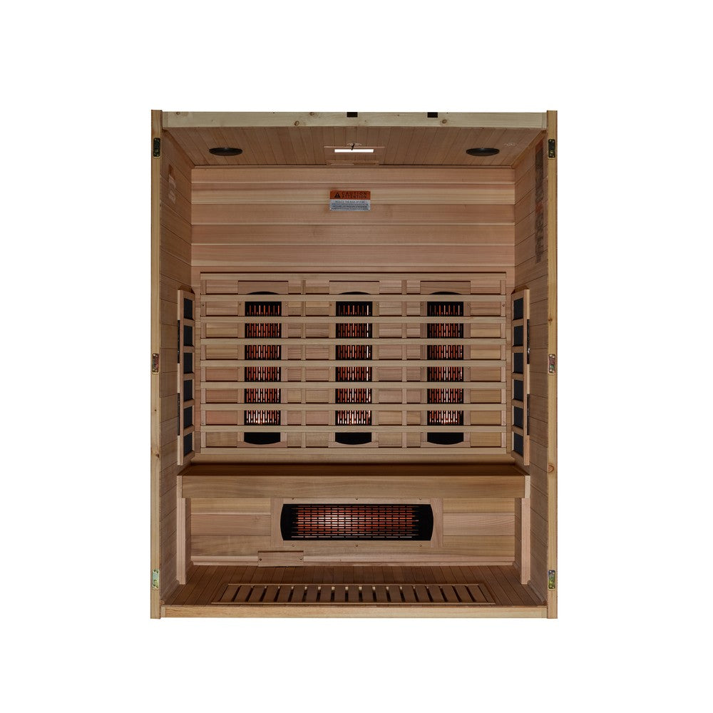 Maxxus S-Line Yoga 3 person full spectrum infrared sauna photographed against a plain background