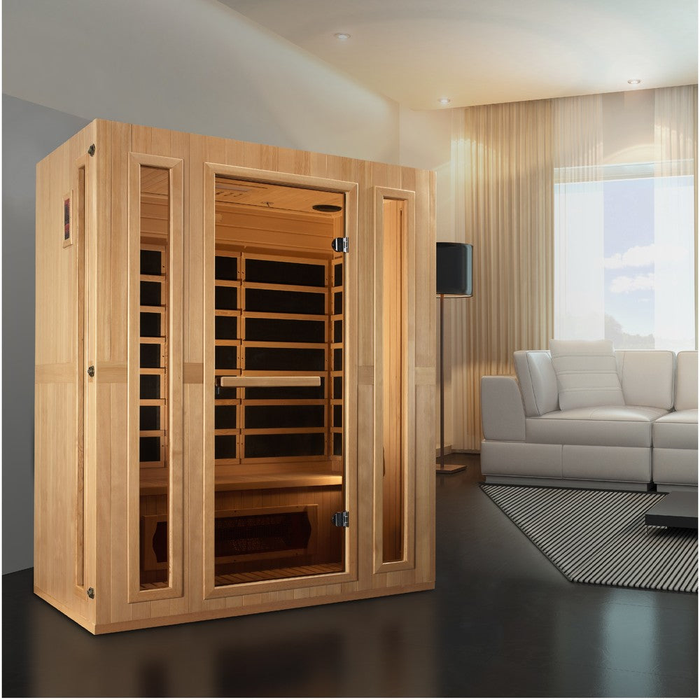 Maxxus Trinity 3 person Low EMF infrared sauna photographed against a plain background