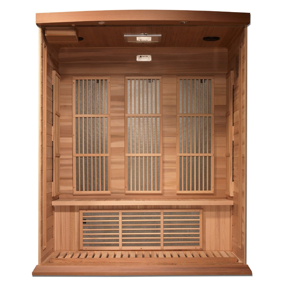 Maxxus MX-K306-01-ZF CED 3 person red cedar Near Zero EMF infrared sauna photographed against a plain background