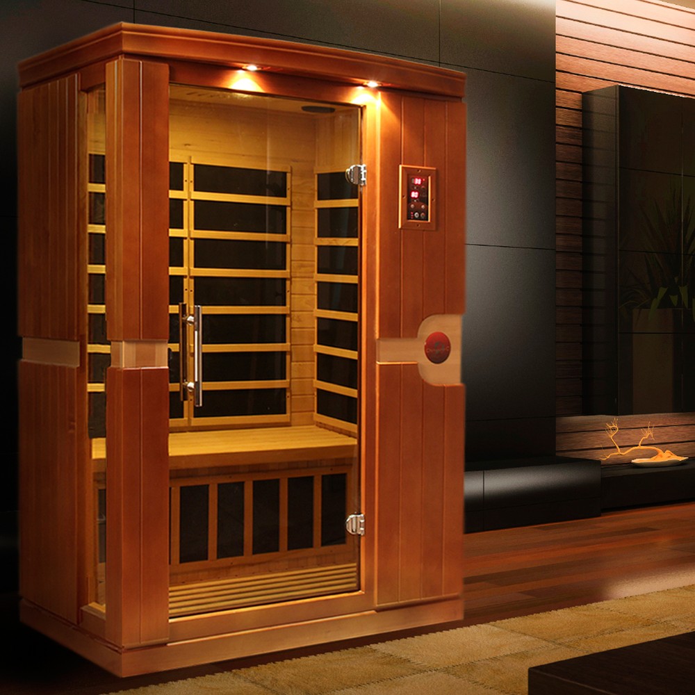 Dynamic Venice 2 person Low EMF infrared sauna photographed against a plain background