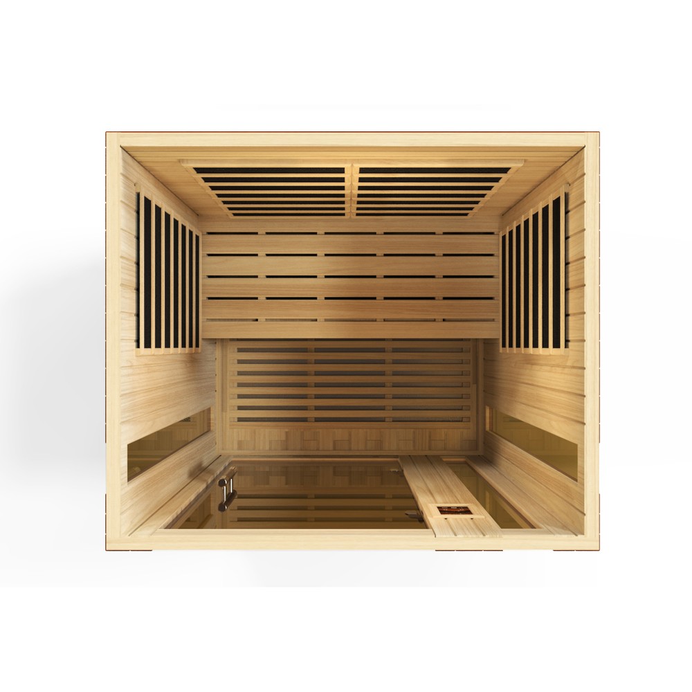 Dynamic Vittoria Elite 2 person Ultra Low EMF infrared sauna photographed against a plain background