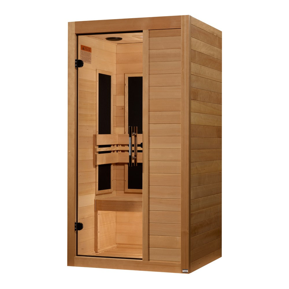 Maxxus S-Line Yoga 1 person Ultra Low EMF infrared sauna photographed against a plain background