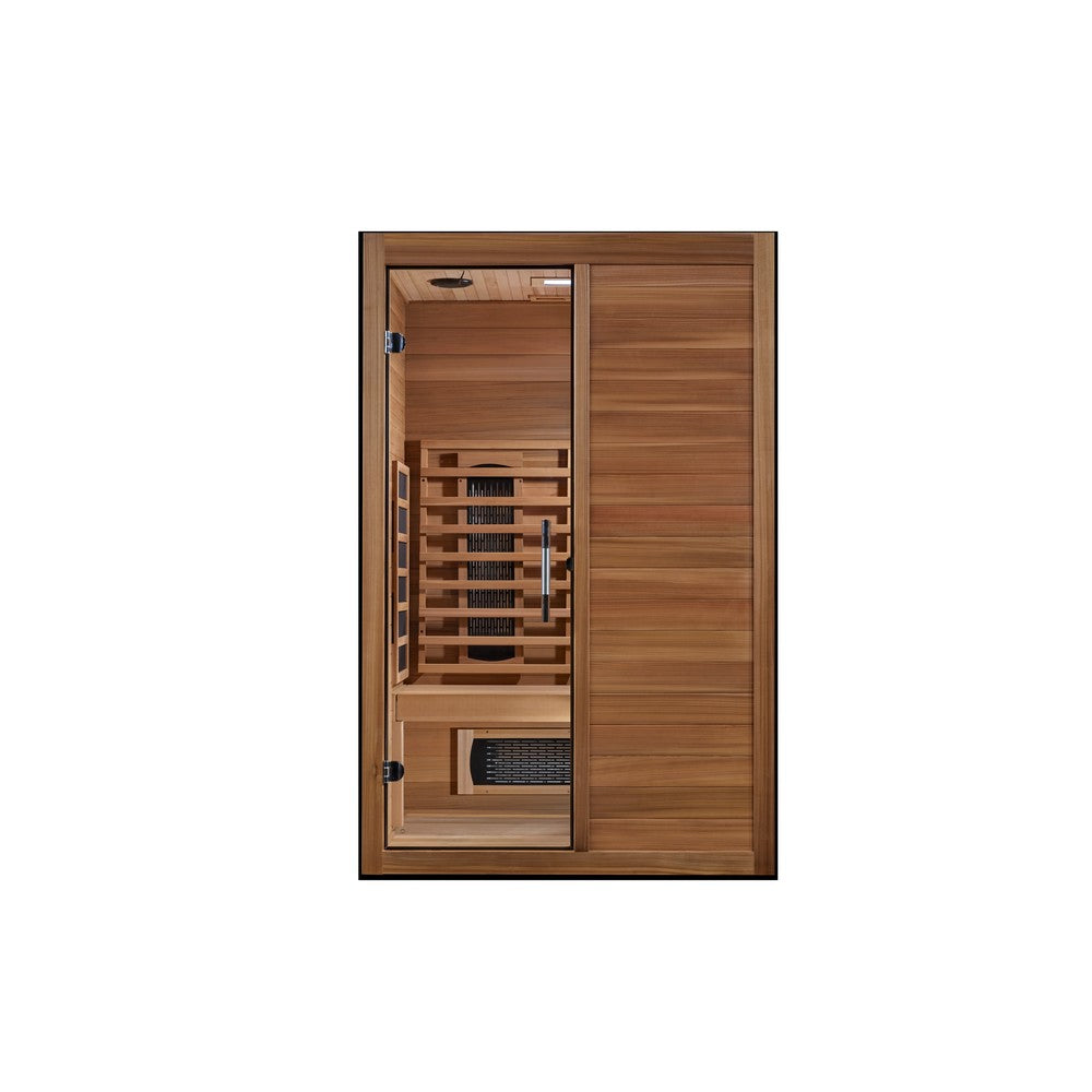 Maxxus S-Line Yoga 2 person full spectrum infrared sauna photographed against a plain background