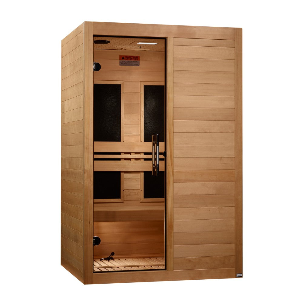 Maxxus S-Line Yoga 2 person Low EMF infrared sauna photographed against a plain background