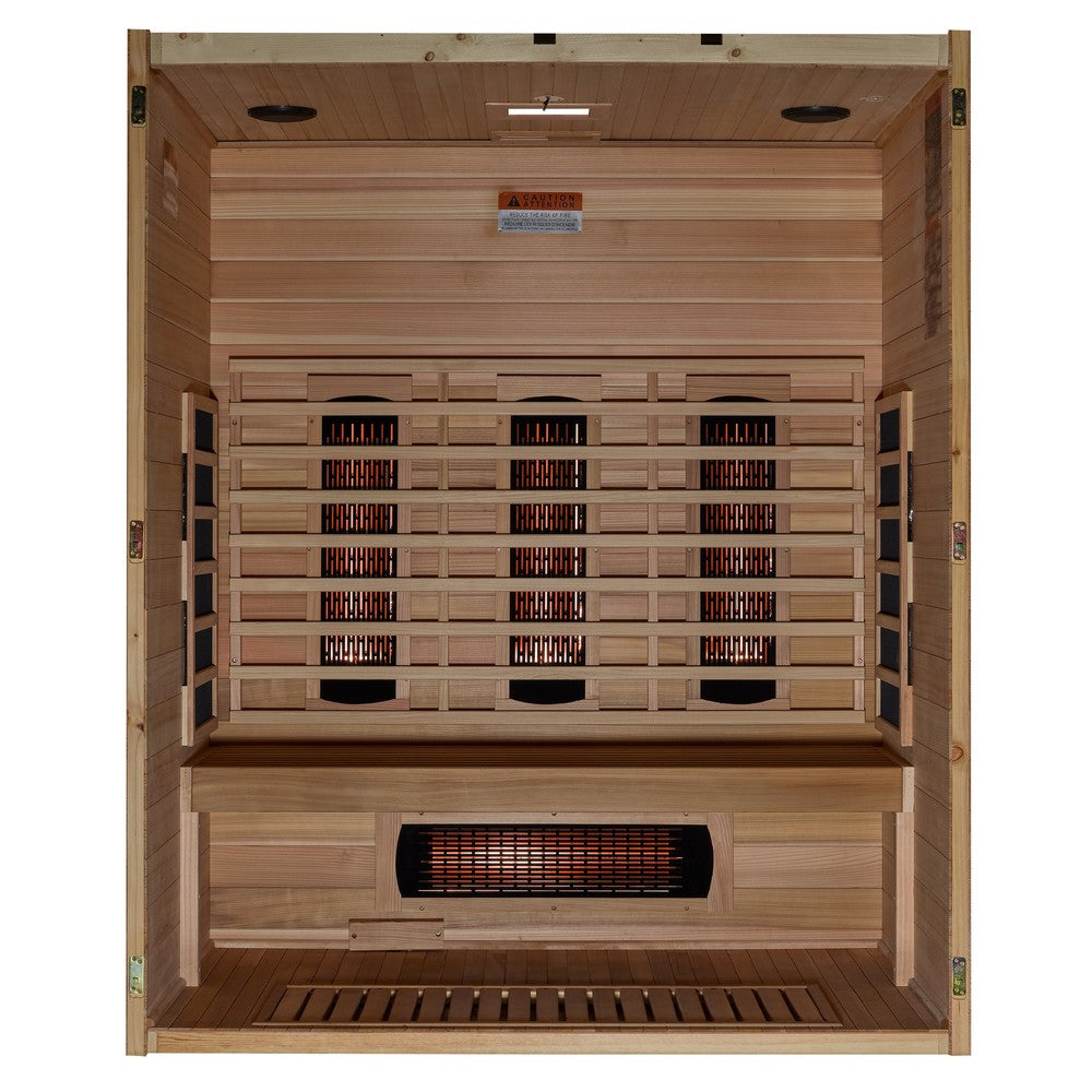 Maxxus S-Line Yoga 3 person full spectrum infrared sauna photographed against a plain background