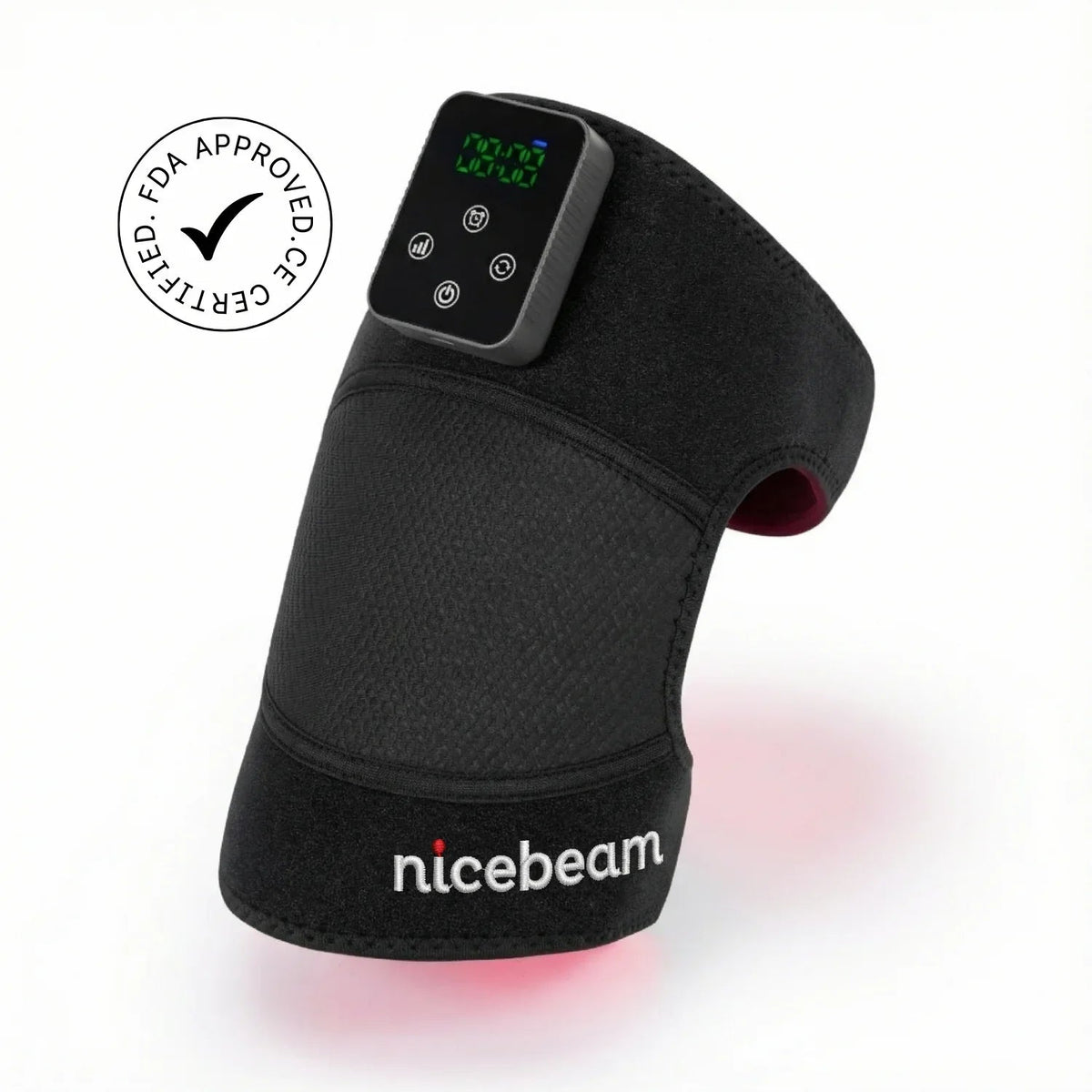 Nicebeam knee pad product image with a visible FDA Approved certification graphic