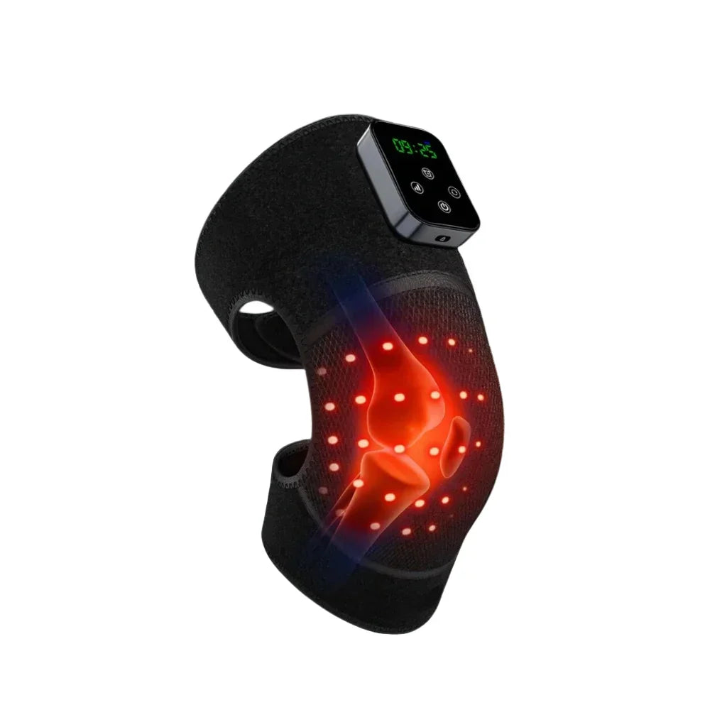 Nicebeam Red Light Therapy Knee Pad illuminated with red LEDs and digital controller