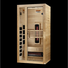 Dynamic Gracia 1 person Low EMF infrared sauna photographed from a three-quarter angle