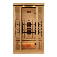 Golden Designs GDI-8020-03 2 person full spectrum infrared sauna photographed from a three-quarter angle