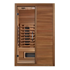 Maxxus S-Line Yoga 2 person full spectrum infrared sauna photographed from a three-quarter angle