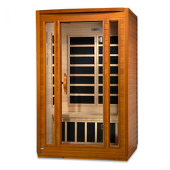 Dynamic San Marino 2 person Low EMF infrared sauna photographed from a three-quarter angle