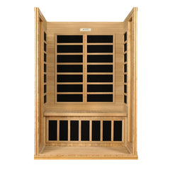 Dynamic Versailles 2 person Low EMF infrared sauna photographed from a three-quarter angle