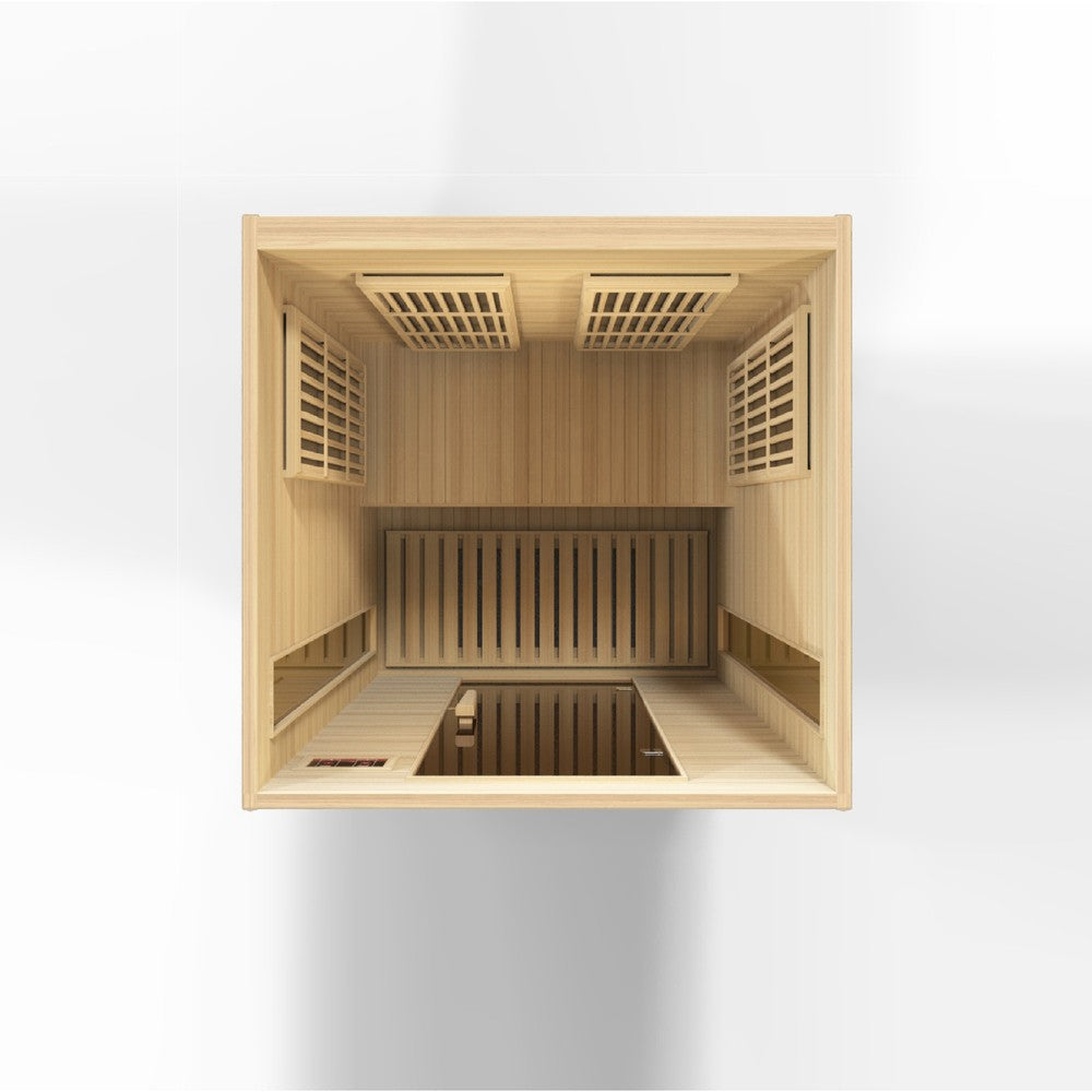 Maxxus Toulouse 2 person Low EMF infrared sauna photographed from a three-quarter angle