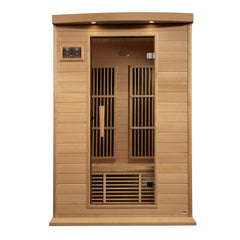 Maxxus MX-K206-01-ZF 2 person Near Zero EMF infrared sauna photographed from a three-quarter angle