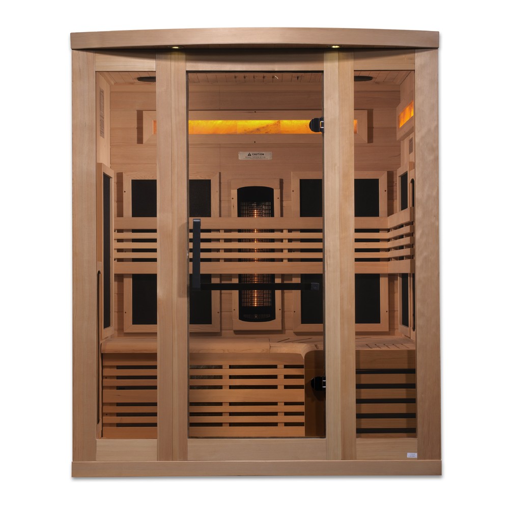 Golden Designs GDI-8230-01 3 person full spectrum infrared sauna photographed from a three-quarter angle