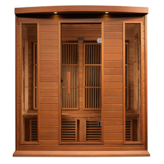 Maxxus MX-K406-01 CED 4 person red cedar Low EMF infrared sauna photographed from a three-quarter angle
