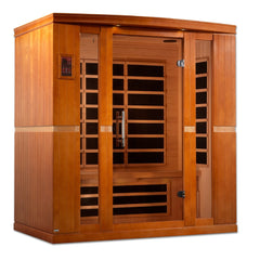 Dynamic Bergamo 4 person Low EMF infrared sauna photographed from a three-quarter angle