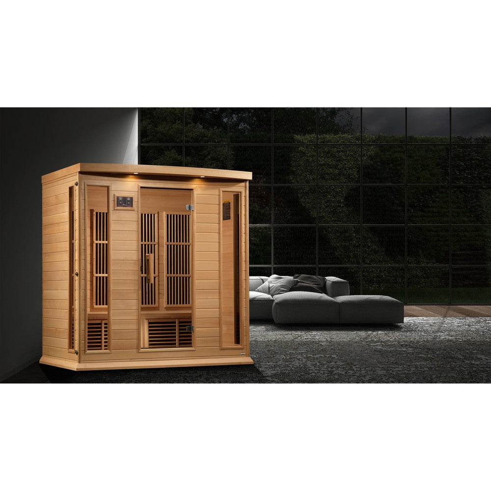 Maxxus MX-K406-01 4 person Low EMF infrared sauna photographed from a three-quarter angle