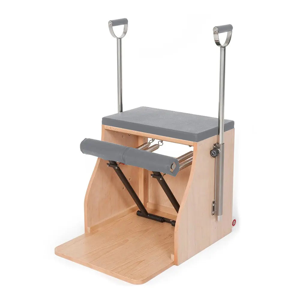 Elina Pilates wooden base Combo Chair in gray with adjustable handles and split pedals