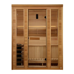 Golden Designs Andermatt 3 Person Traditional Sauna front view with clear glass door