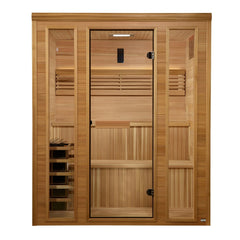 Golden Designs Engelberg 6 Person Traditional Sauna front view with clear glass door