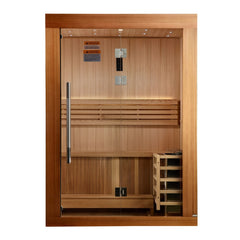 Golden Designs Sundsvall 2 Person Traditional Sauna front view with clear glass door