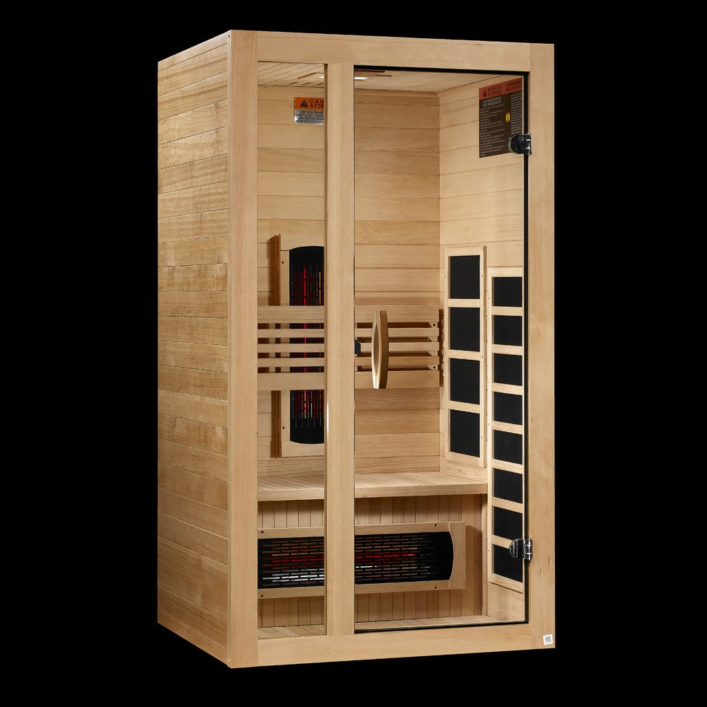 Dynamic Gracia 1 person Low EMF infrared sauna photographed in a room