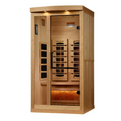 Golden Designs GDI-8010-03 1 person full spectrum infrared sauna photographed in a room